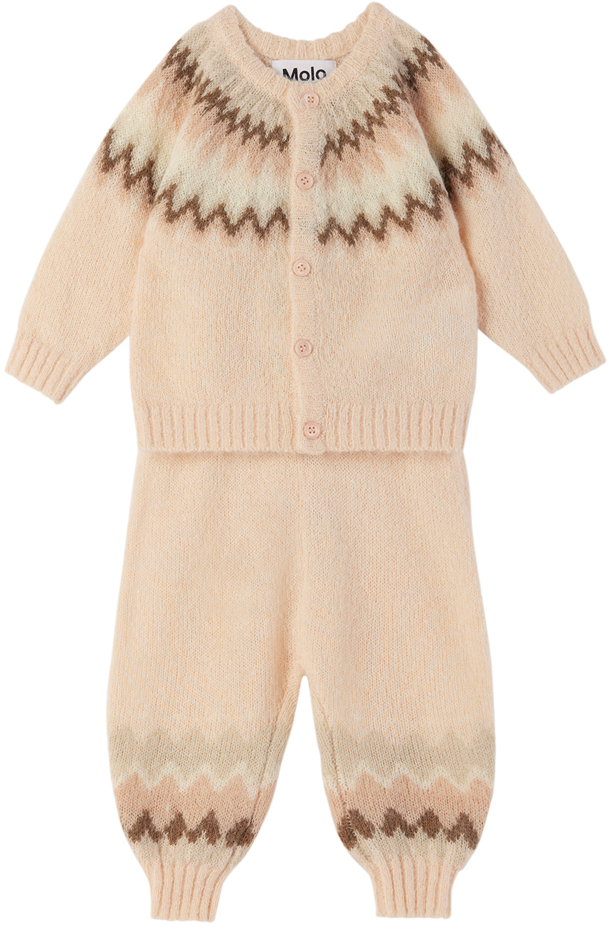 Shop Molo Baby Pink Bay Cardigan & Lounge Pants Set In 8058 Petal Blush