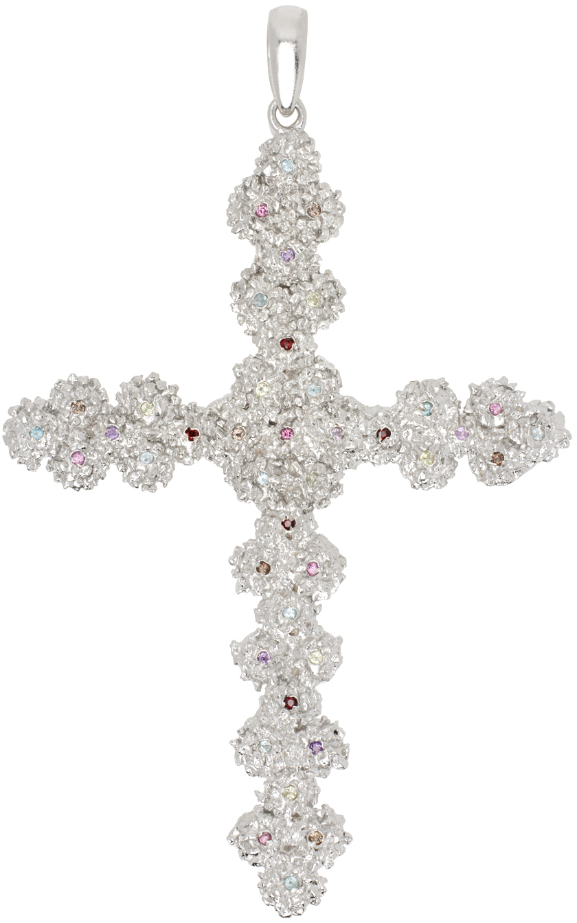 Veneda Carter: Silver VC044 Large Multi Stone Cross Pendant | SSENSE