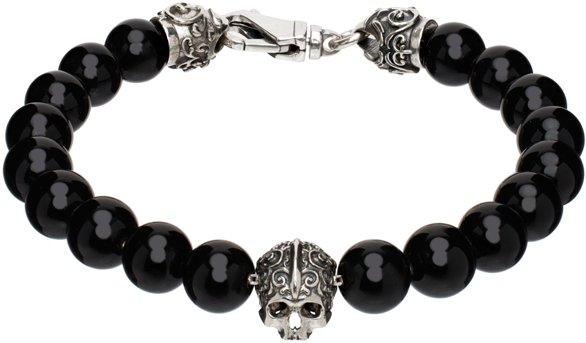 Black Beads Skull Bracelet