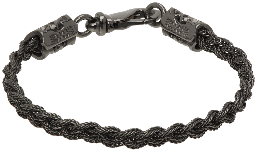 Shop Emanuele Bicocchi Gunmetal Braided Bracelet