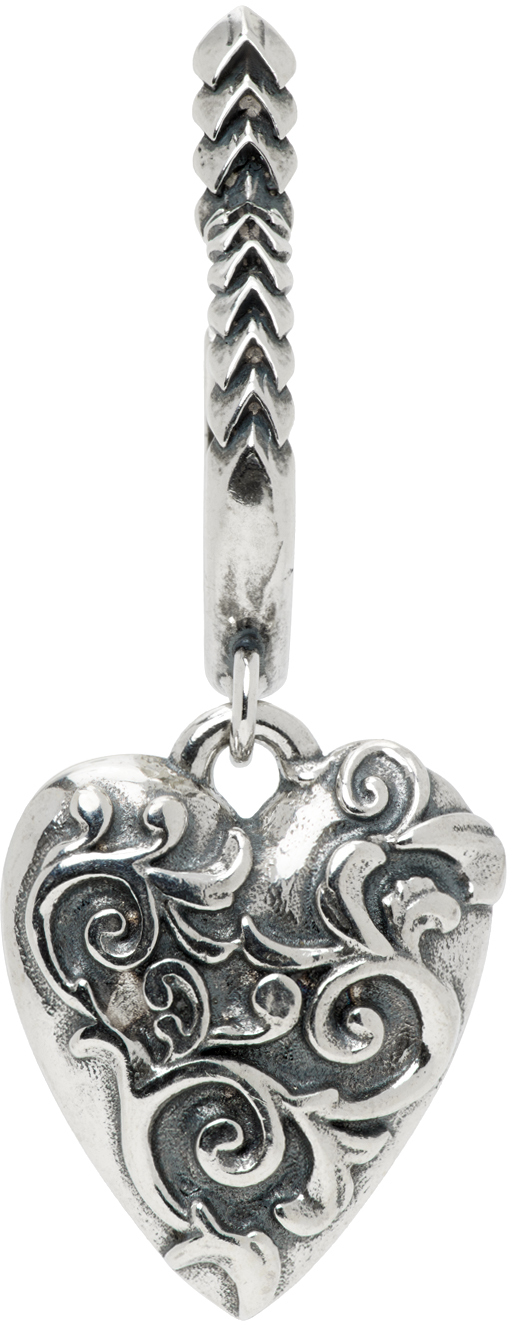 Silver Arabesque Single Heart Earring