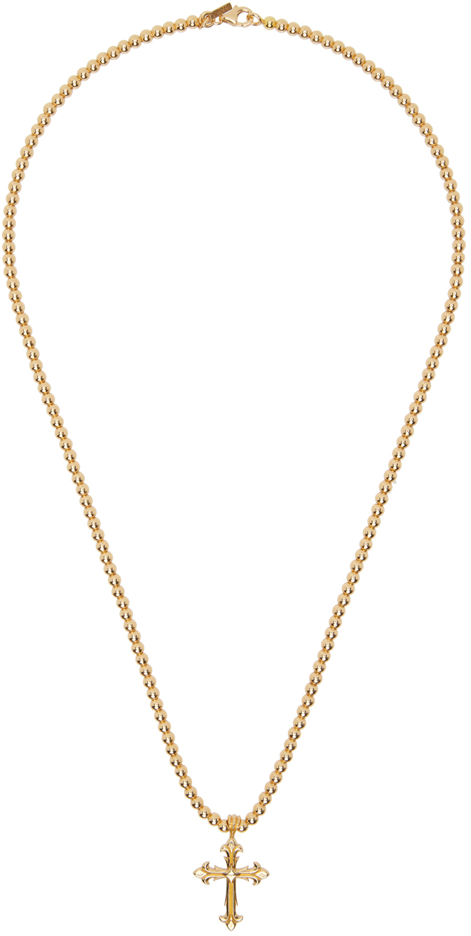 Gold Beaded Chain Fleury Cross Necklace