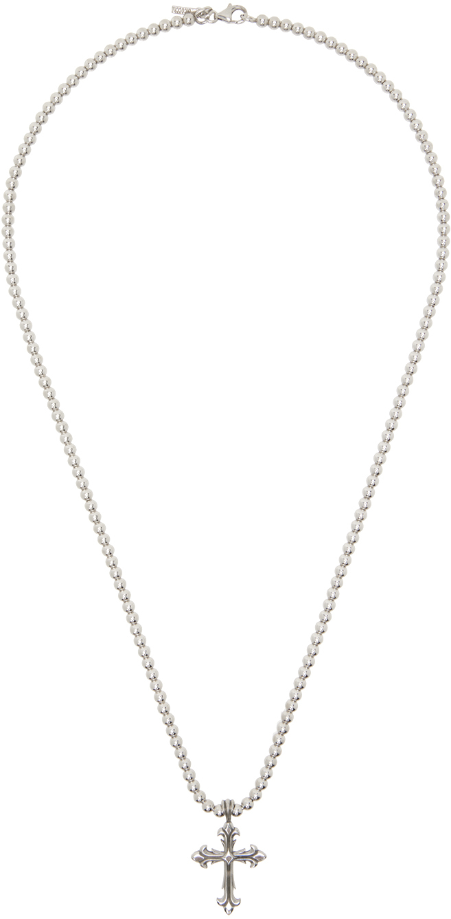 Silver Beaded Chain Fleury Cross Necklace