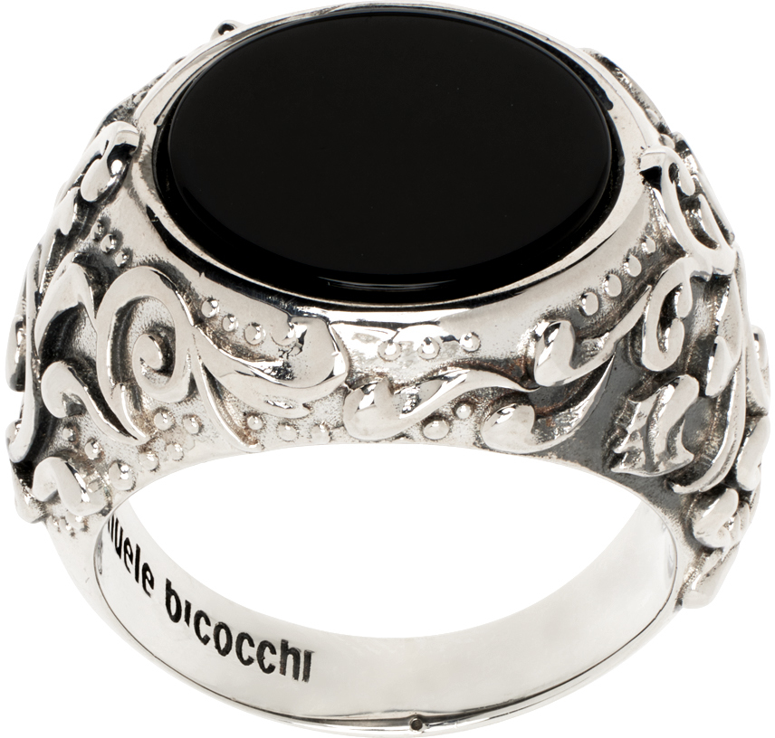 EMANUELE BICOCCHI SILVER ONYX CHEVALIER RING 