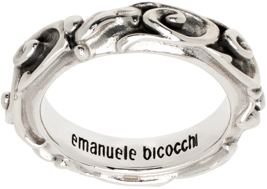 Shop Emanuele Bicocchi Silver Arabesque Band Ring In Sterling Silver