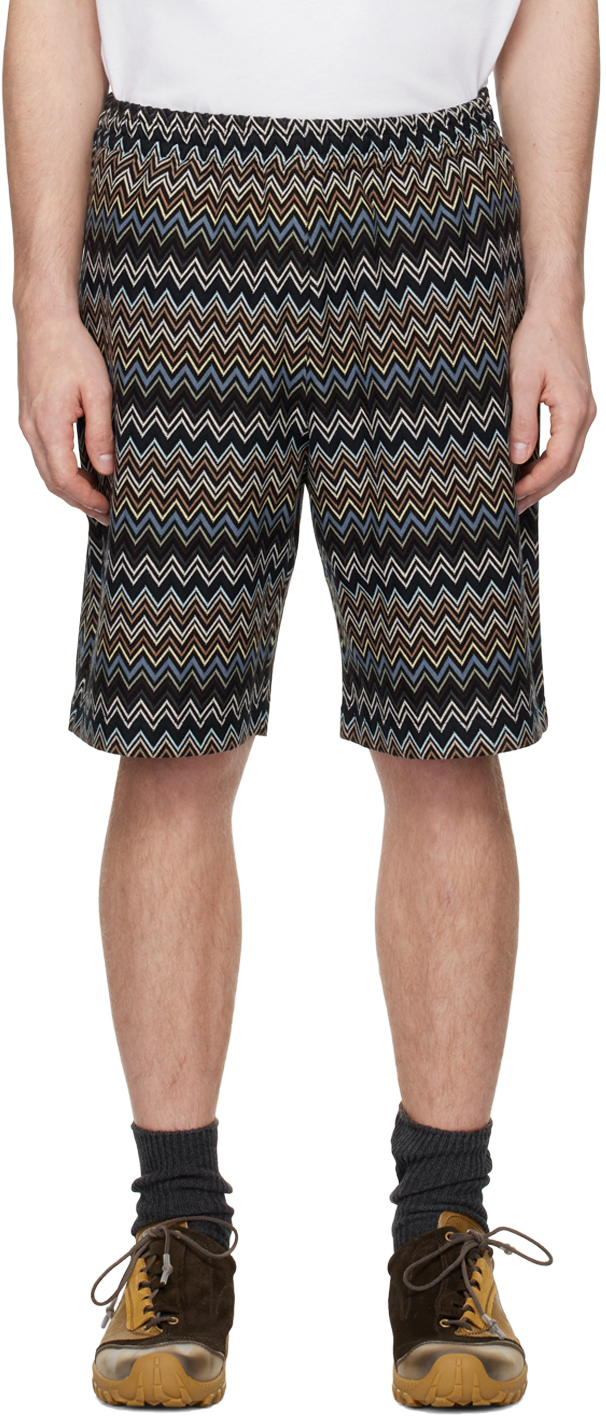 Multicolor Zig Zag Cotton Bermuda Shorts