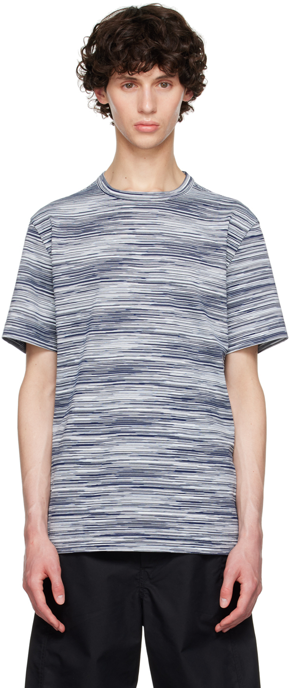 Shop Missoni Navy Slub T-shirt In Space-dyed Navy Whi