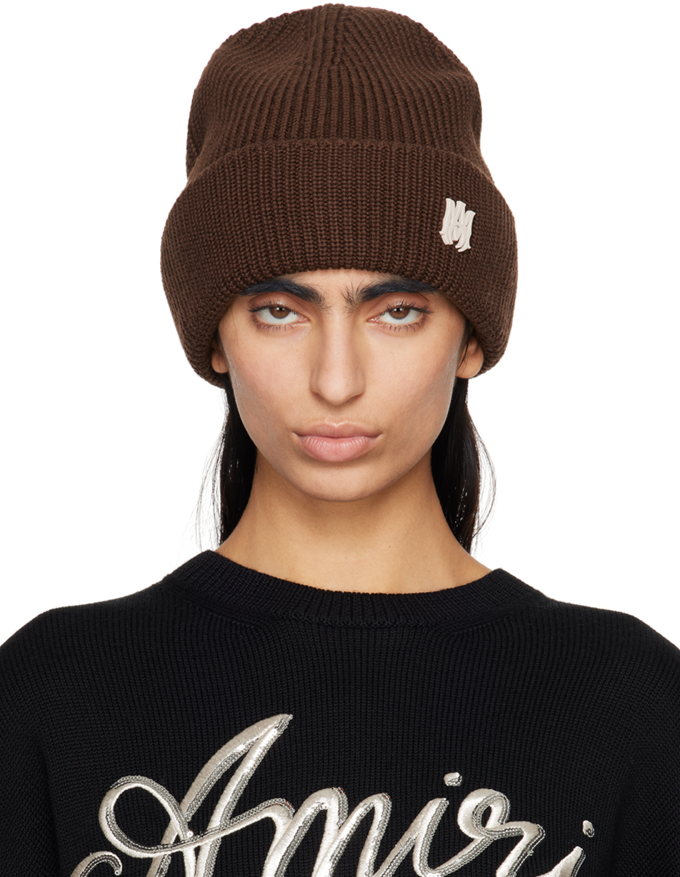 Shop Amiri Brown 'ma' Beanie In Dark Brown