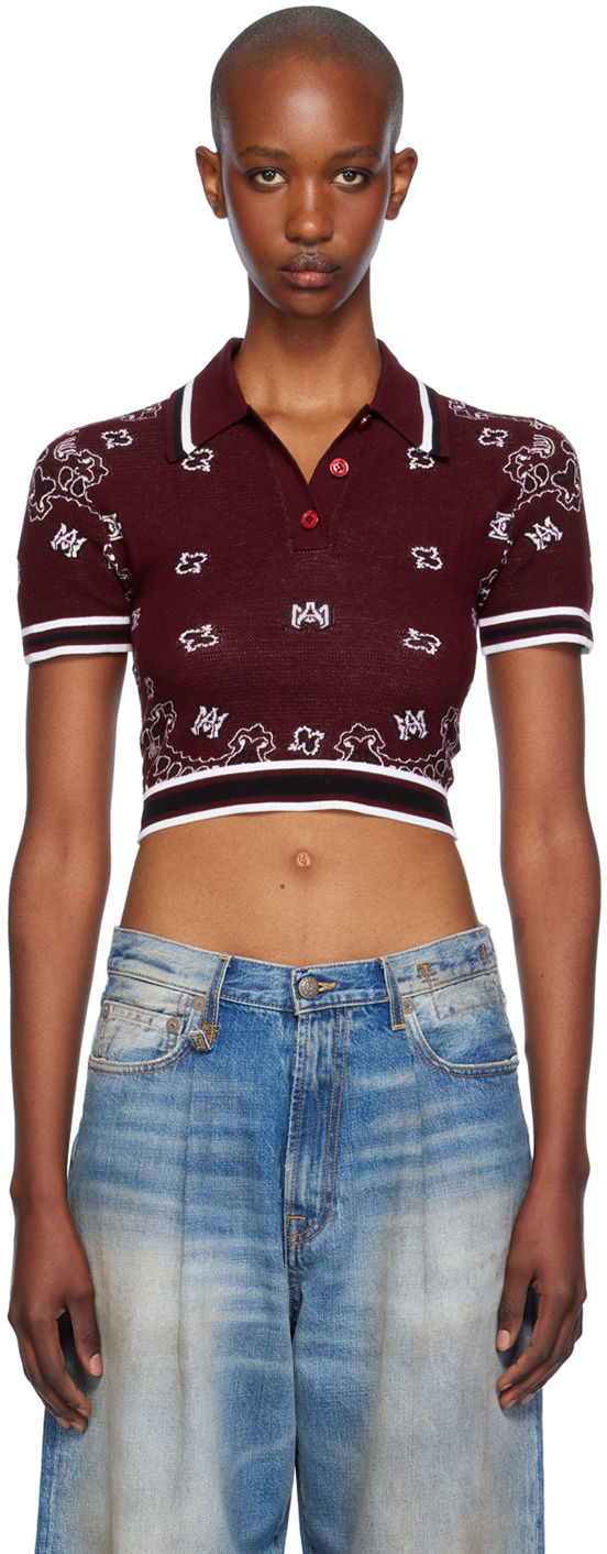 Tシャツ・カットソー AMIRI FW24 KNIT POLO BANDANA (AWKNPO1007 BURGUNDY) Burgundy MA Bandana Polo by AMIRI on Sale