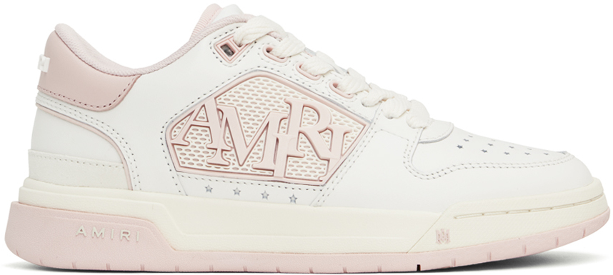 White & Pink Classic Low Sneakers