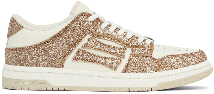 White & Gold Shimmer Skel Top Low Sneakers