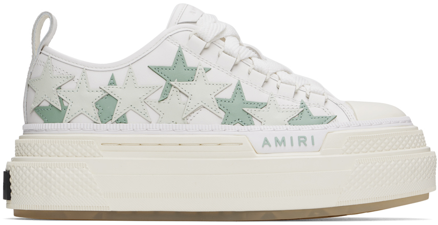 Shop Amiri White & Green Platform Stars Court Low Sneakers In Frosty Green