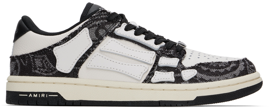 Shop Amiri White & Black Bandana Denim Skel Top Low Sneakers