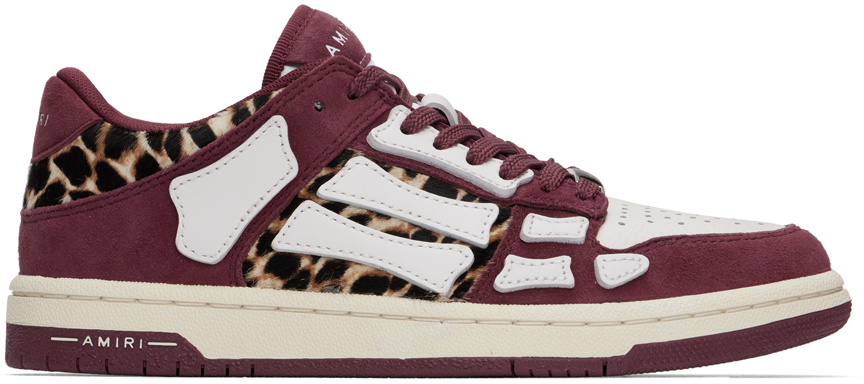 Amiri Leopard Skel Top Low Sneakers In Bordeaux Leather In Burgundy