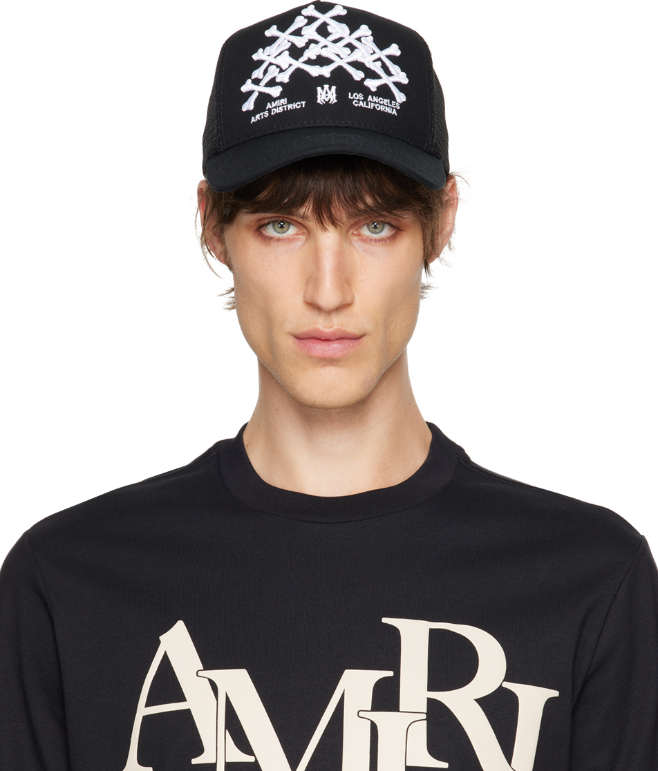 AMIRI: Black Bones Stacked Trucker Cap | SSENSE