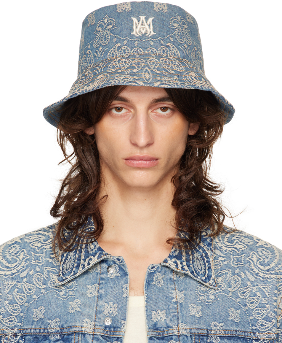 Blue 'MA' Paisley Jacquard Bucket Hat