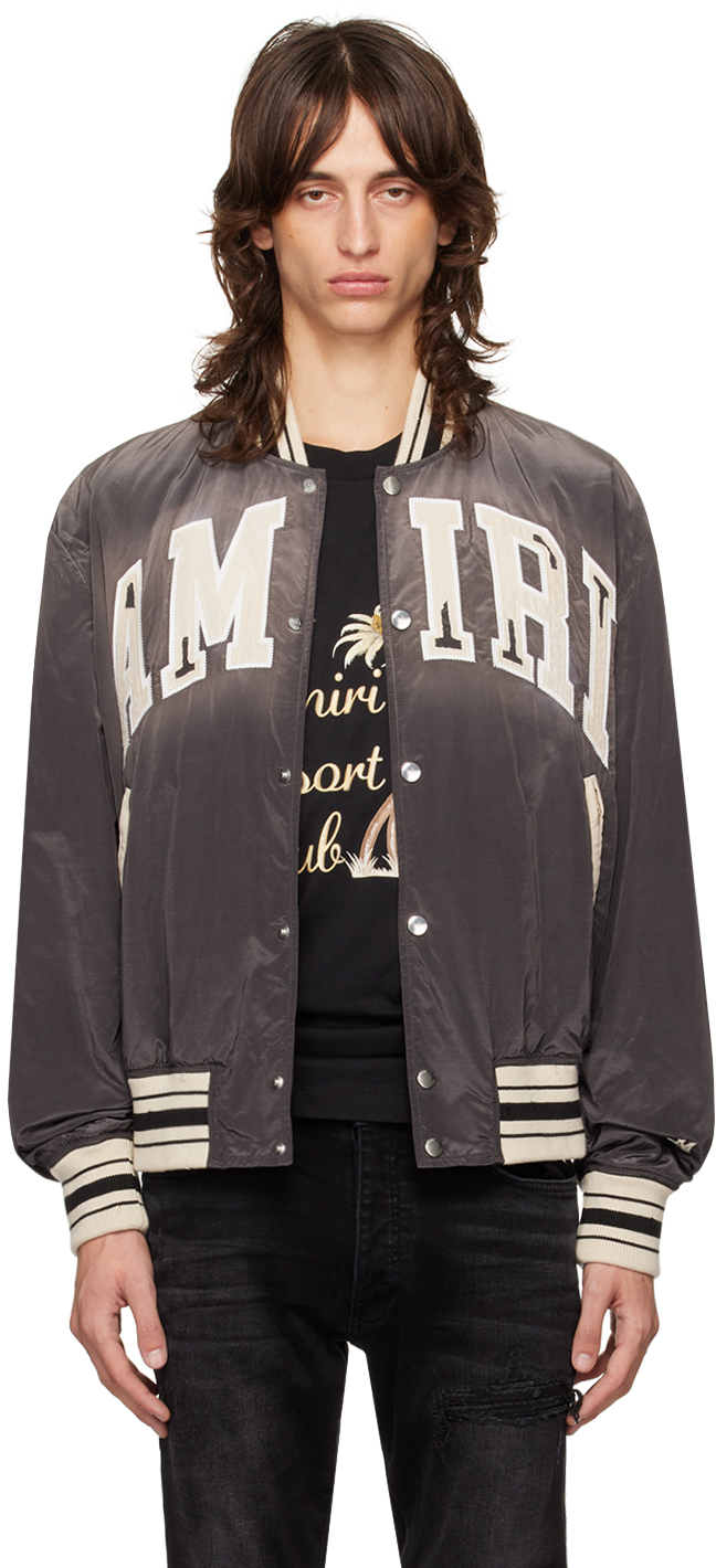 Shop Amiri Gray Sun Faded Bomber Jacket In Black