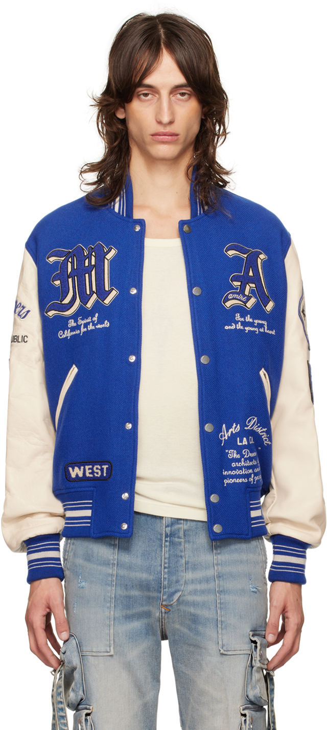 Shop Amiri Blue 'dream Team' Bomber Jacket