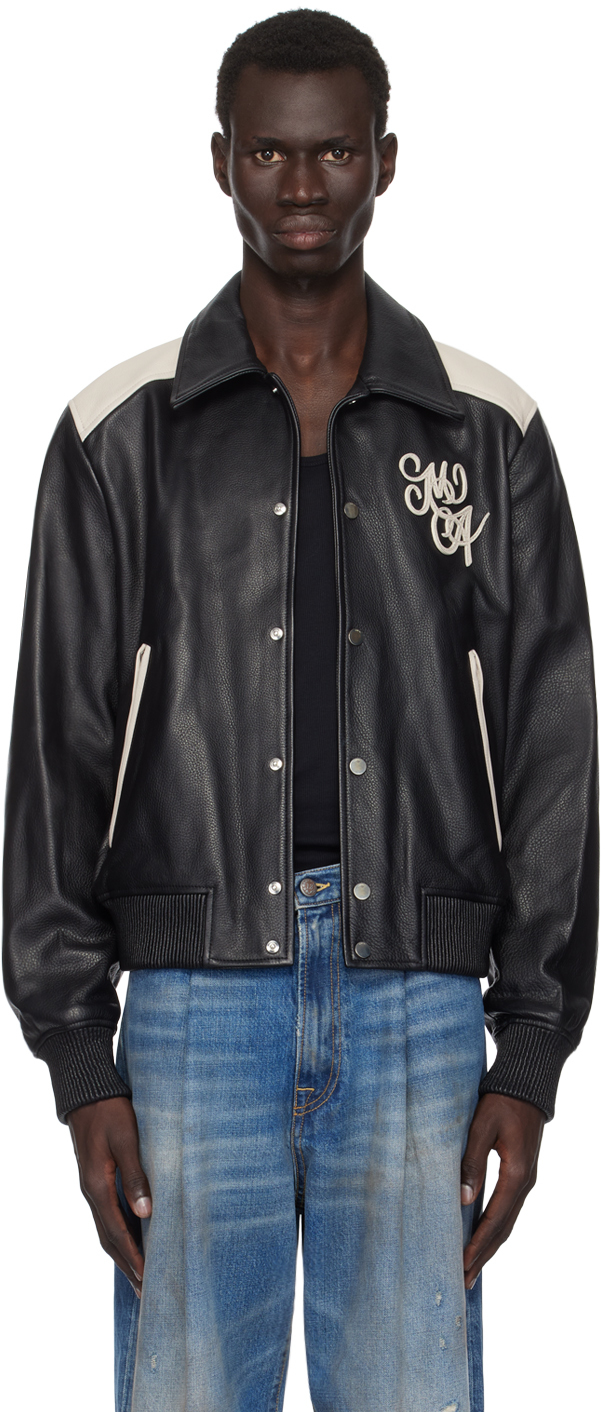 Shop Amiri Black Ma Swirl Band Leather Jacket