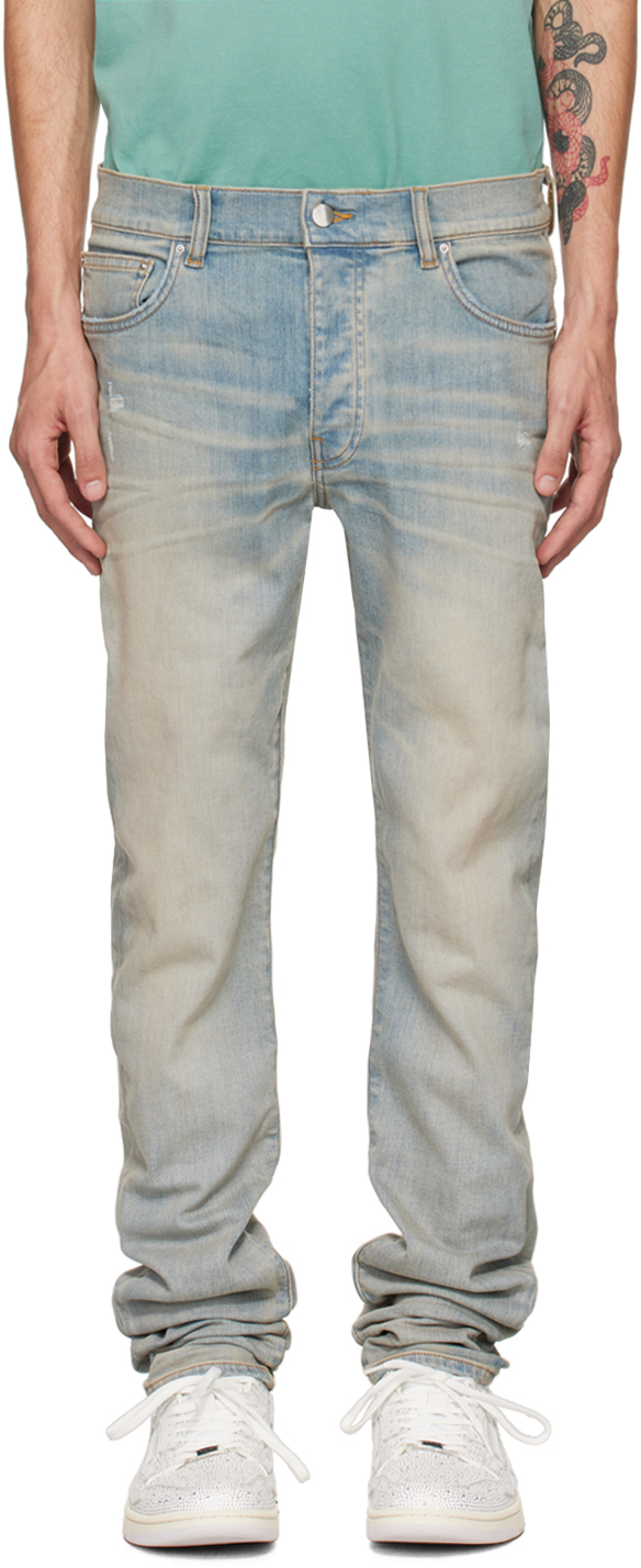 Shop Amiri Blue Stack Jeans In Antique Indigo