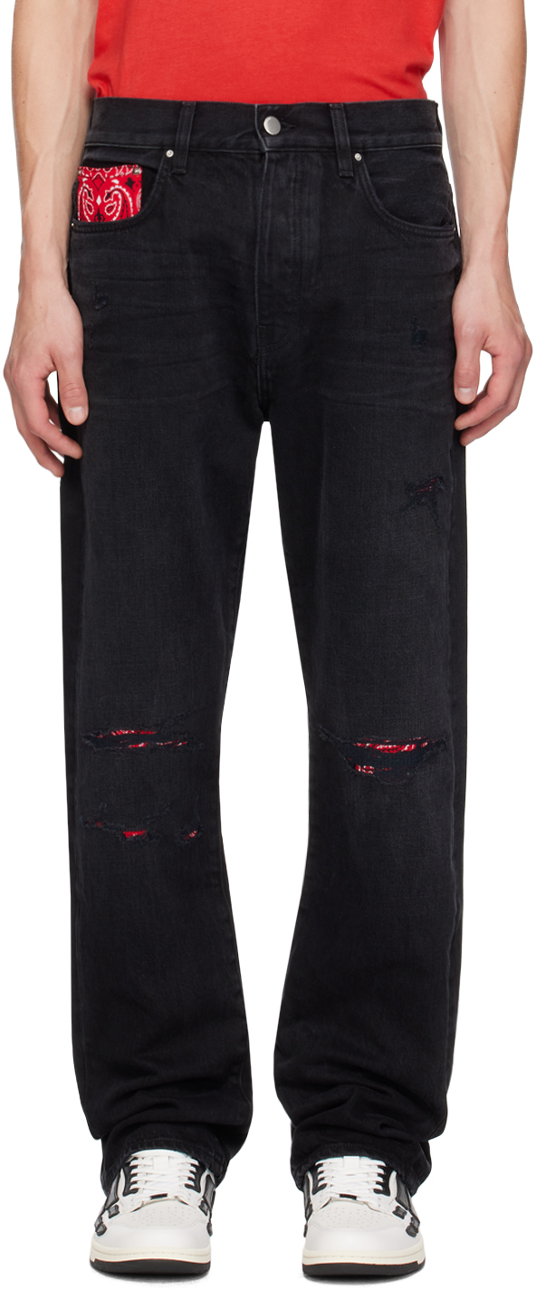 Shop Amiri Black Bandana Repair Jeans In Vintage Black