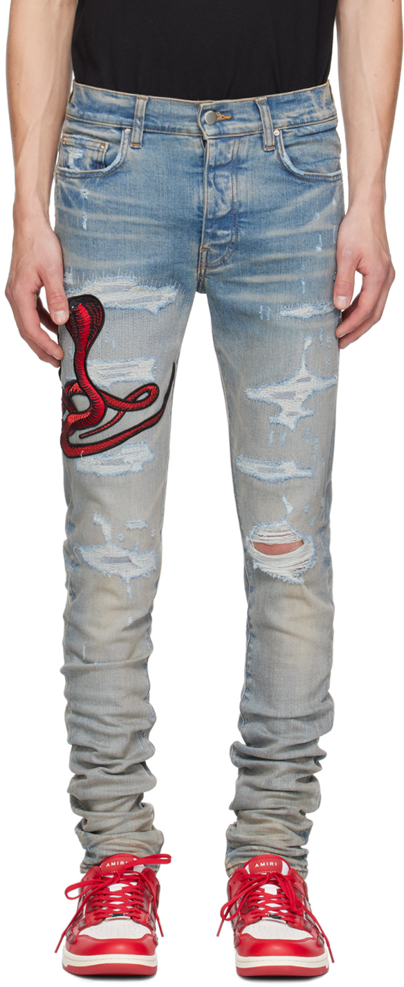 Shop Amiri Blue Red Poison Archival Jeans In Clay Indigo