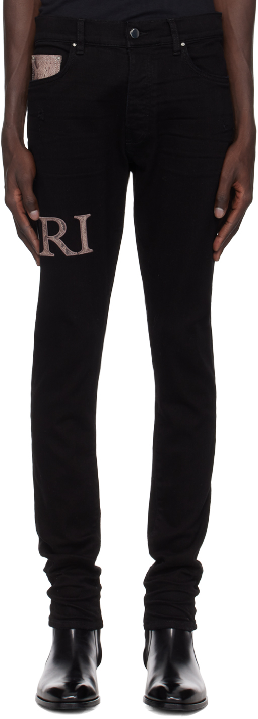 Shop Amiri Black '' Snake Logo Jeans In Black Od