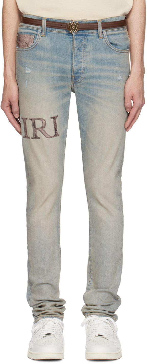 Blue 'AMIRI' Snake Logo Skinny Jeans