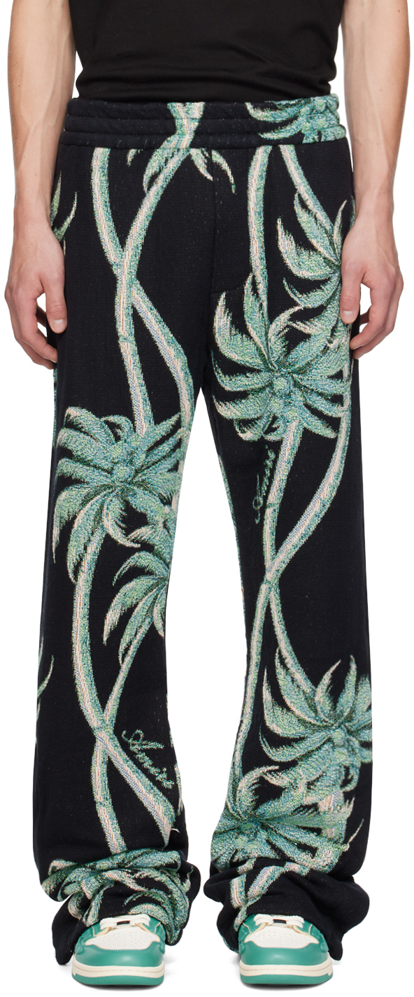 Black Twisted Palms Tapestry Trousers