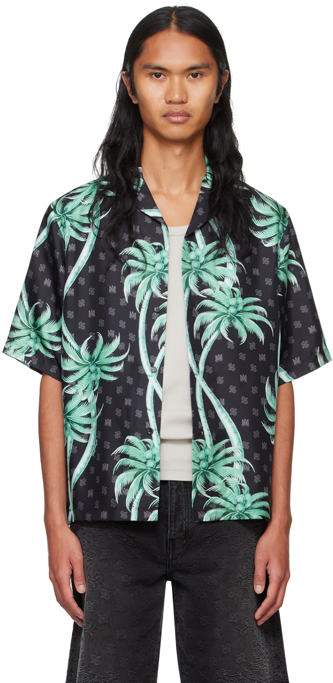 Shop Amiri Black Palm Bowling Shirt