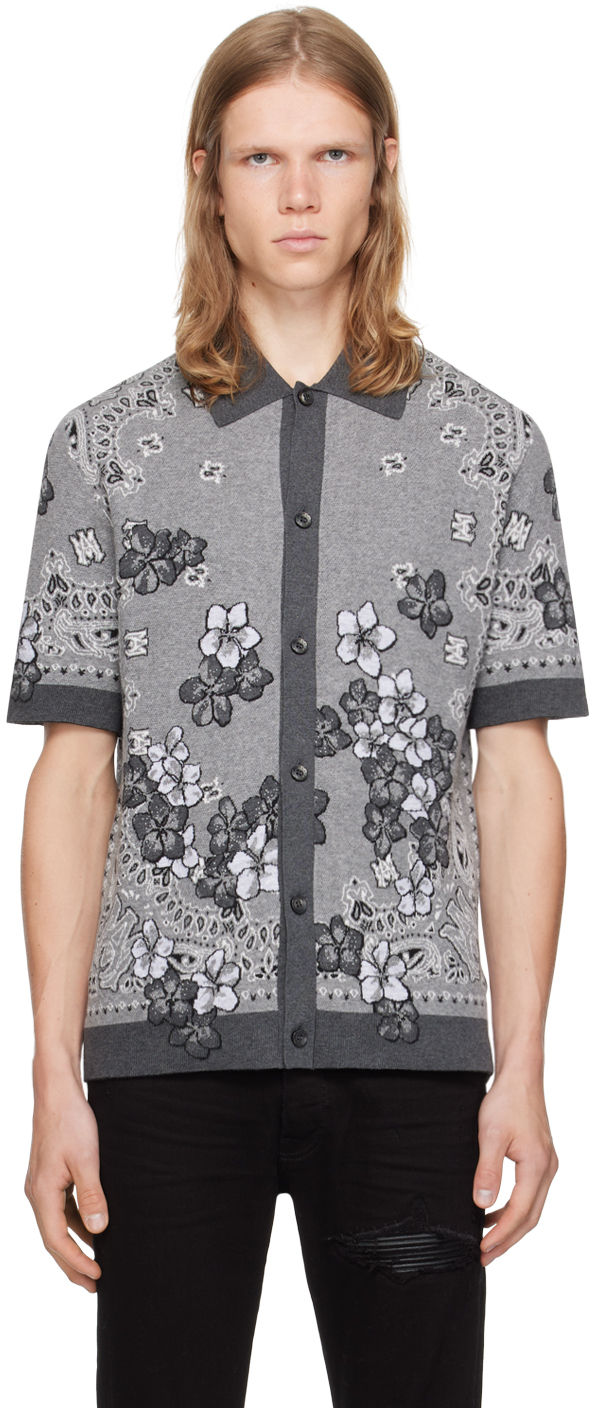 Shop Amiri Gray Bandana Floral Polo In Black