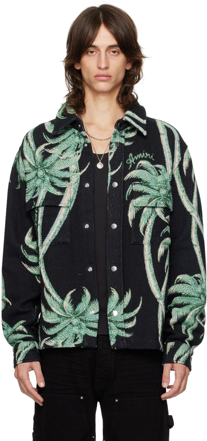 Shop Amiri Black & Green Twisted Palms Tapestry Jacket