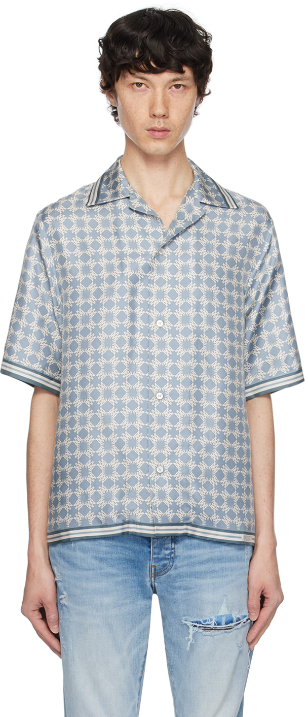 Shop Amiri Blue Ma Quad Bowling Shirt In Dusty Blue