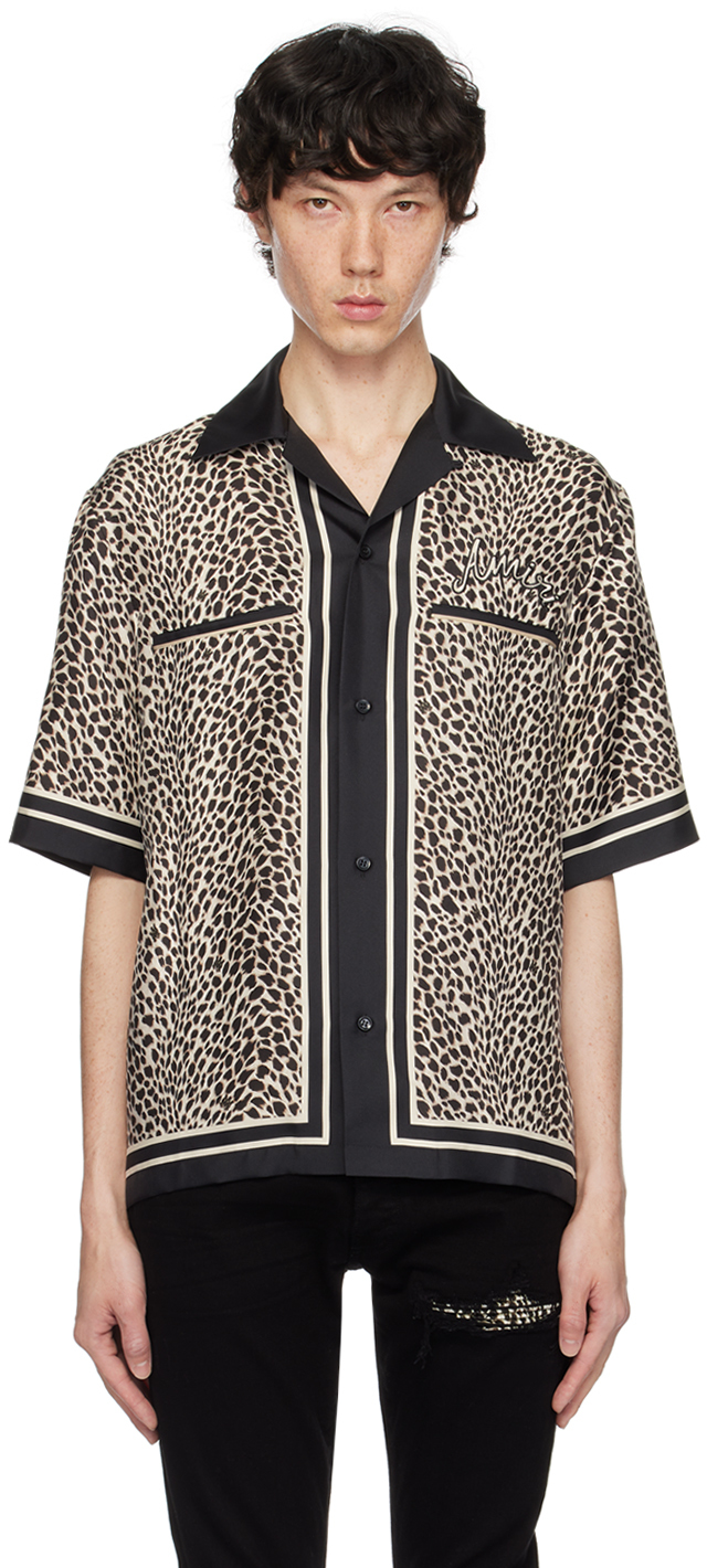 Shop Amiri Black Ma Leopard Bowling Shirt In Black Birch