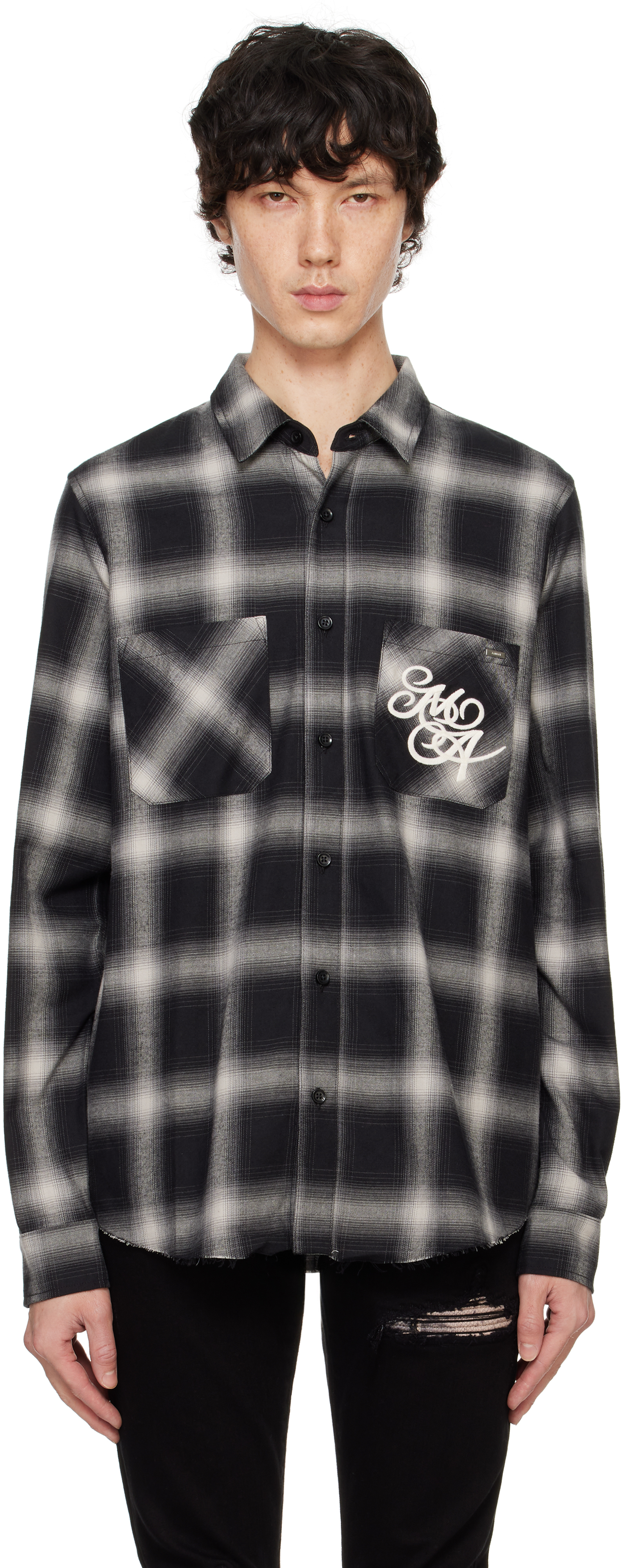 Shop Amiri Black ' Swirl' Flannel Shirt