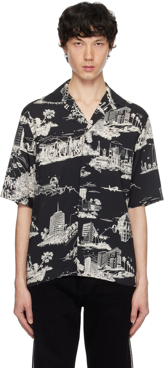 Shop Amiri Black La Landmark Camp Shirt