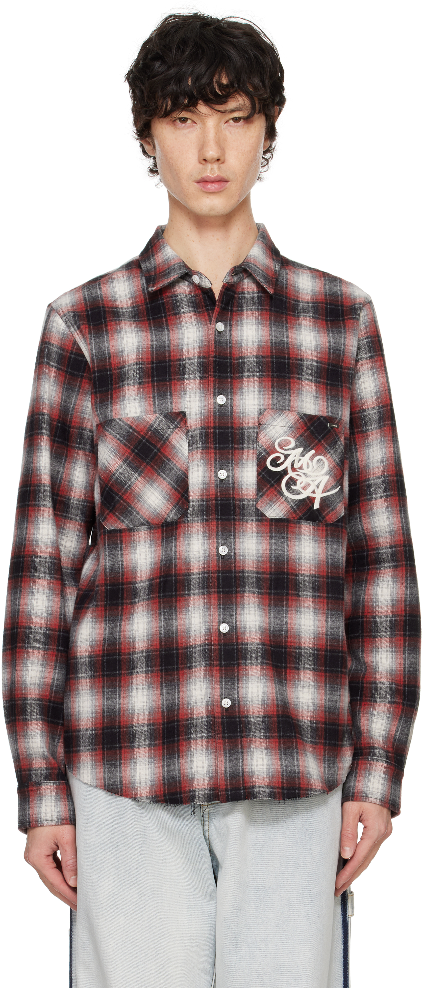 Shop Amiri Burgundy ' Swirl' Flannel Shirt