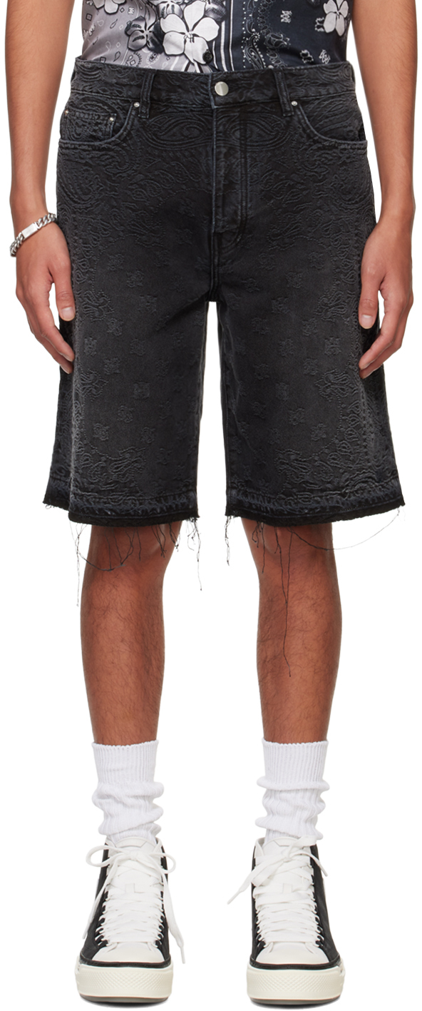 Black Bandana Jacquard Skater Denim Shorts