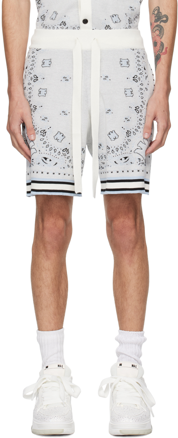 Shop Amiri White & Blue Bandana Shorts In White Blue