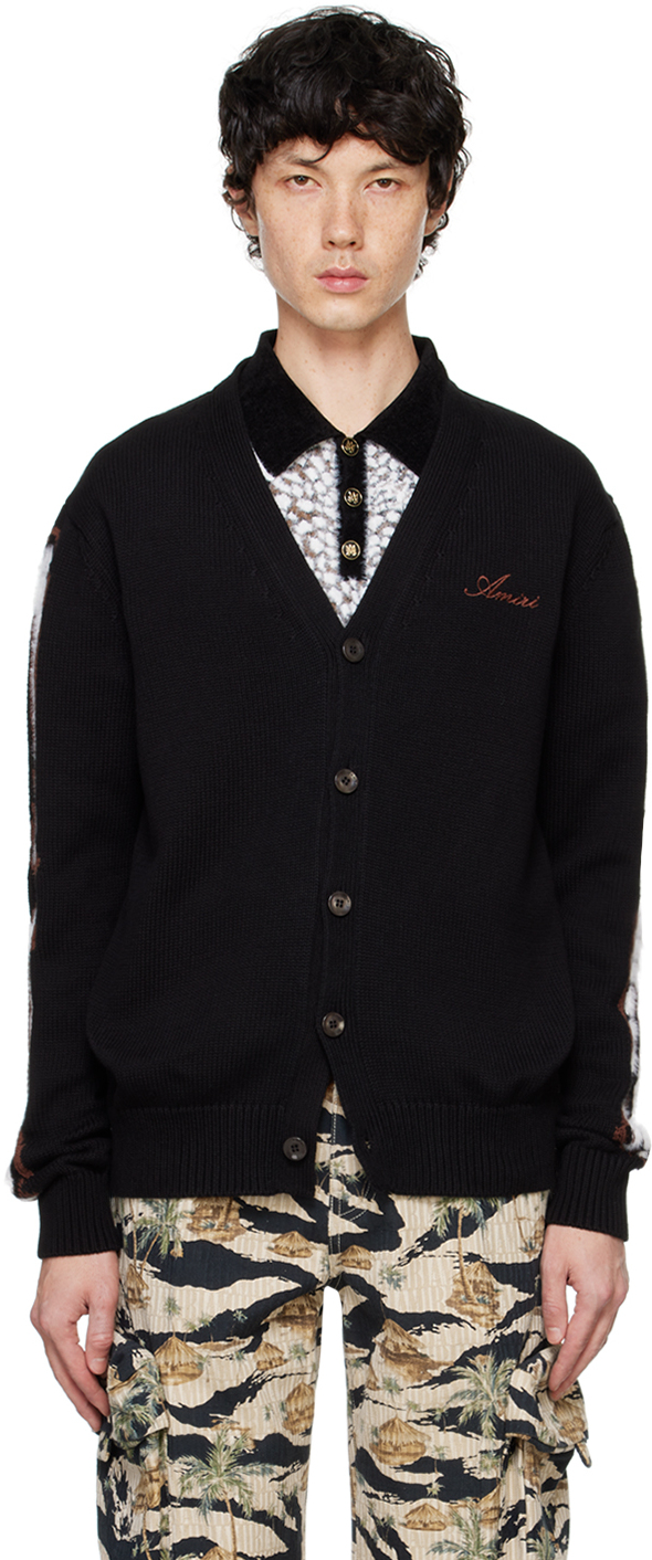 Shop Amiri Black Leopard Bones Cardigan