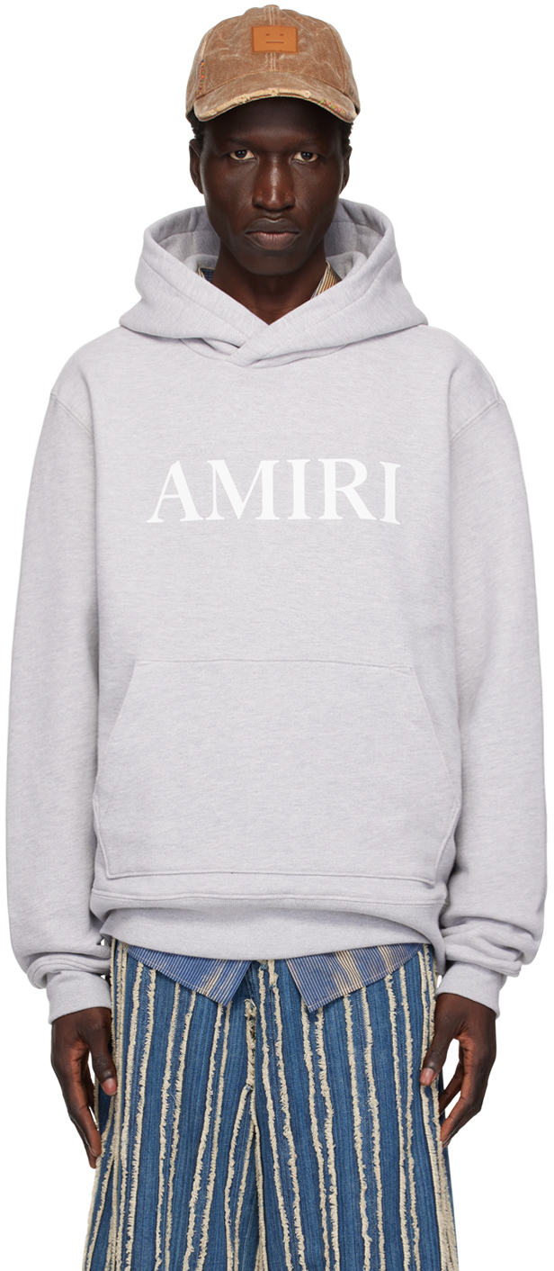 Shop Amiri Gray Bonded-logo Hoodie In Grey