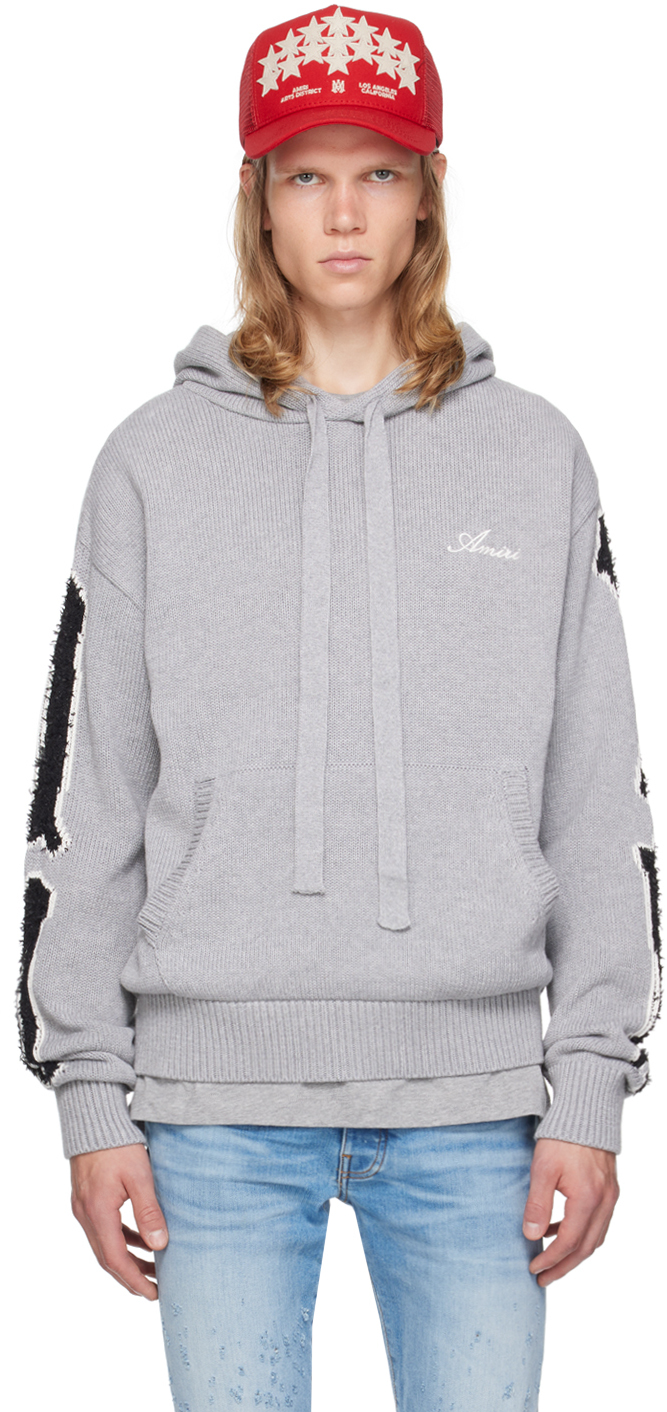 Shop Amiri Gray Bones Hoodie In Grey