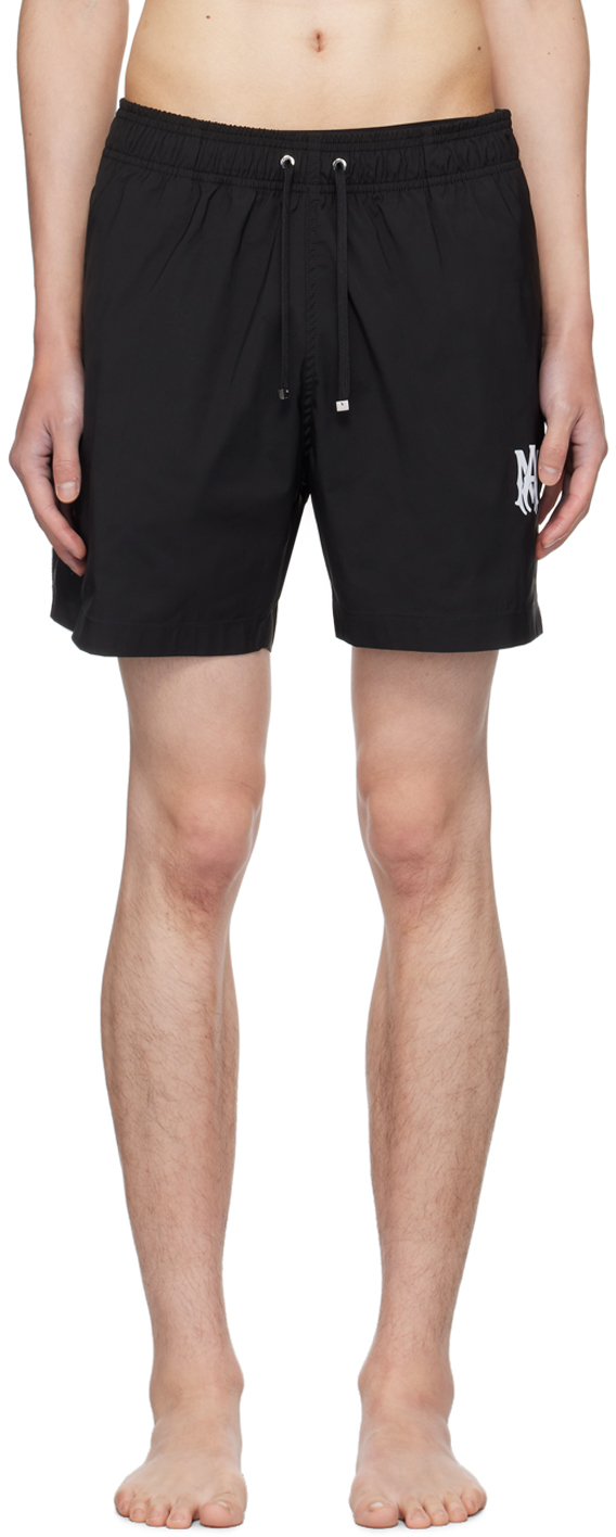 Shop Amiri Black Printed Core Logo Swim Shorts