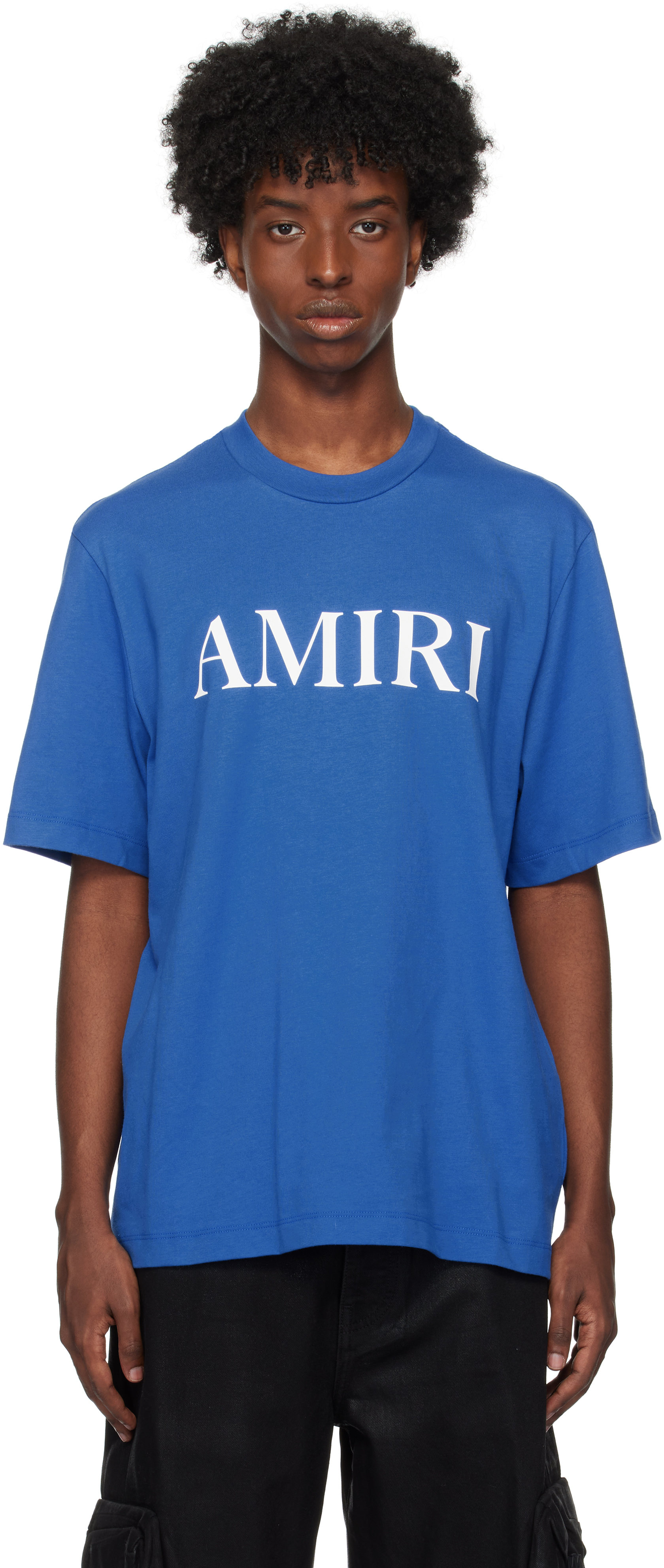 人気 AMIRI Tシャツ ロゴ シンプル コットン 青 メンズ AMIRI logo-print Cotton T-shirt | Blue | FARFETCH