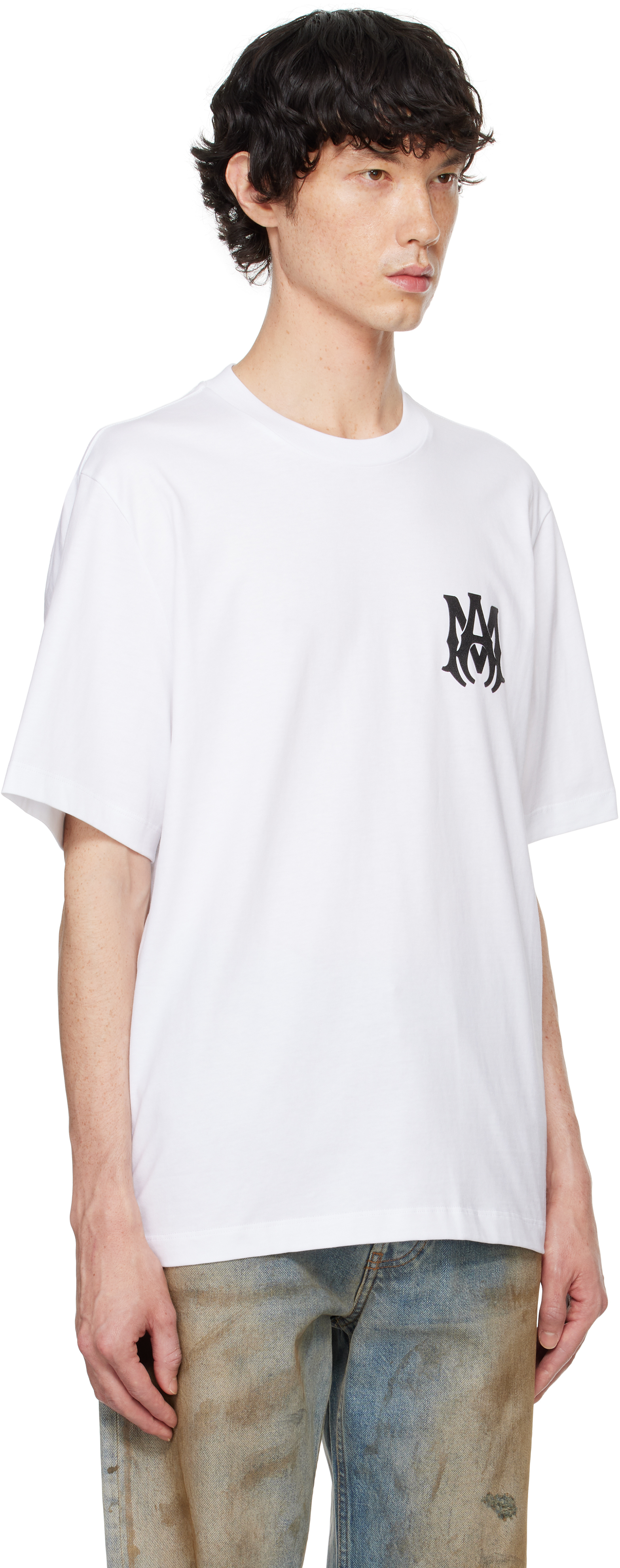 Amiri White Crewneck T-shirt With Logo Print On The Front And Logo Lettering On The Rear In Cotton Man In White