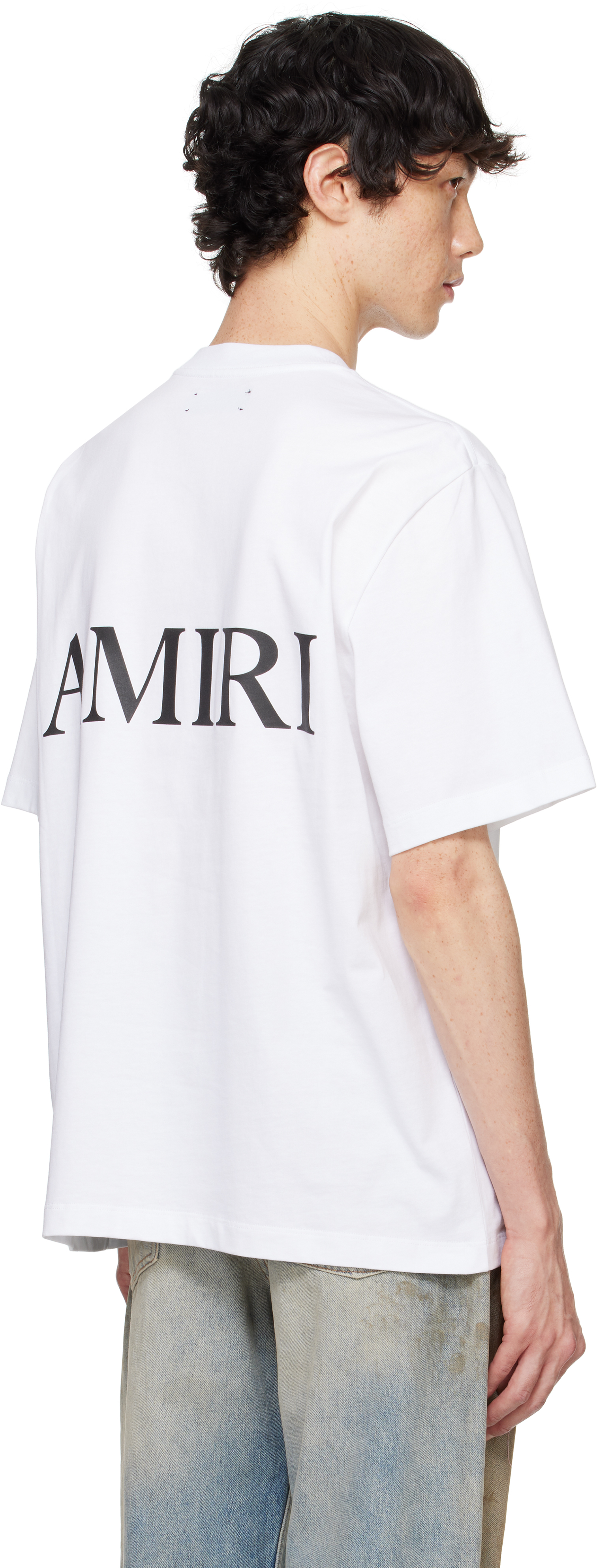 Amiri White Crewneck T-shirt With Logo Print On The Front And Logo Lettering On The Rear In Cotton Man In White