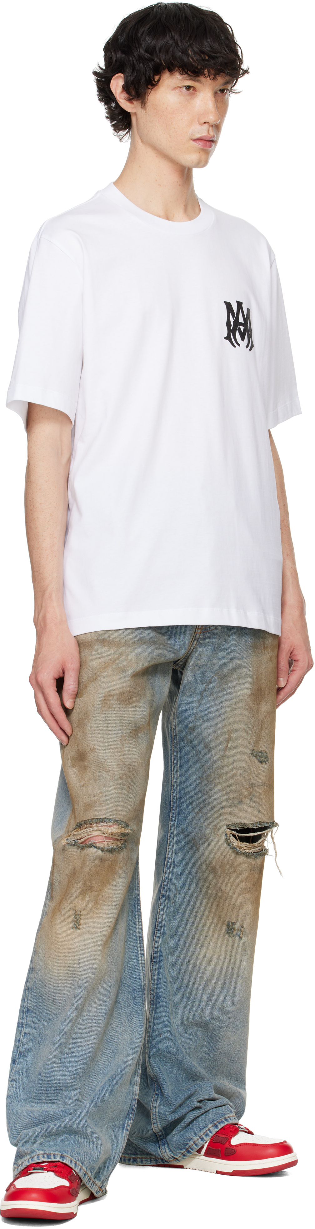 Amiri White Crewneck T-shirt With Logo Print On The Front And Logo Lettering On The Rear In Cotton Man In White