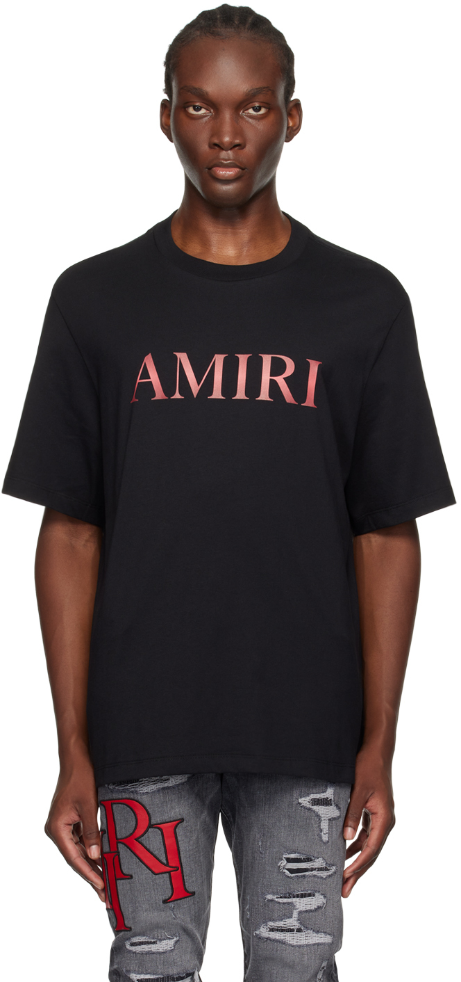 【AMIRI】ブラック Core グラデーション ロゴ Tシャツ AMIRI Men's Gradient Core Logo T-Shirt in Black/Red Amiri