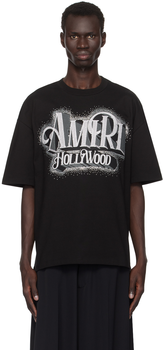 Shop Amiri Black Credits Crystal T-shirt