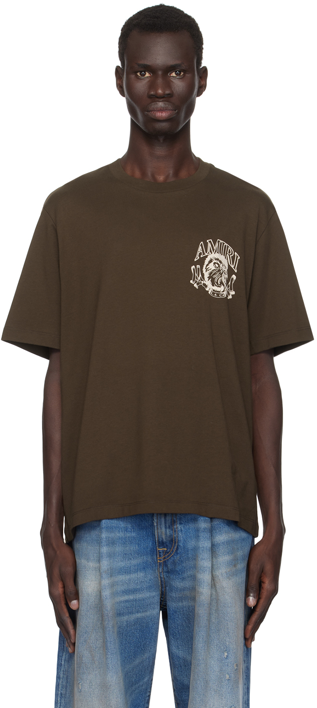 Shop Amiri Brown Lion Outline T-shirt In Dark Brown